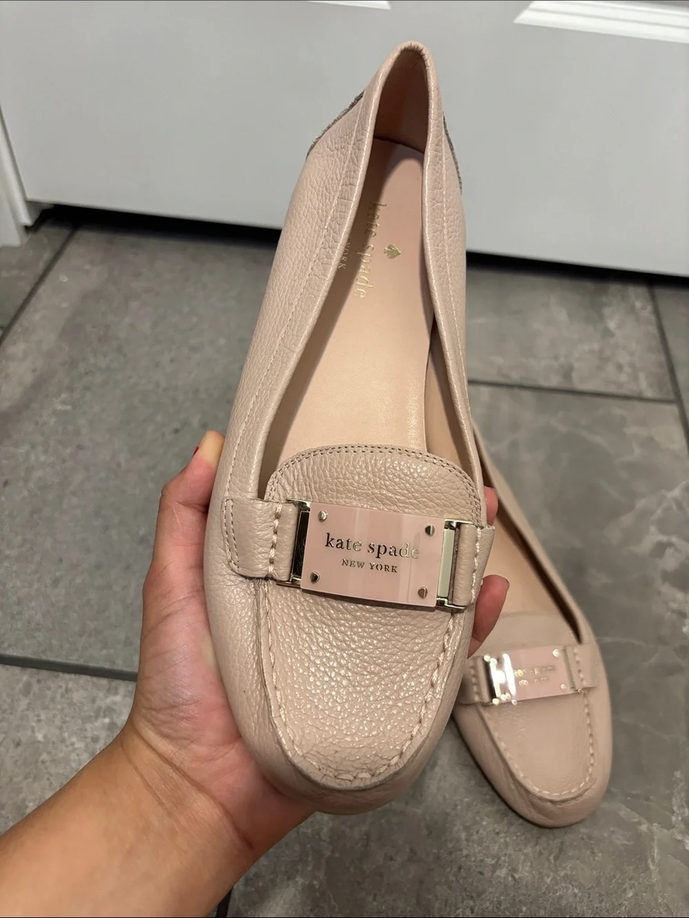 Kate Spade New York Leather Loafers Blush Pink Logo Plaque Flats